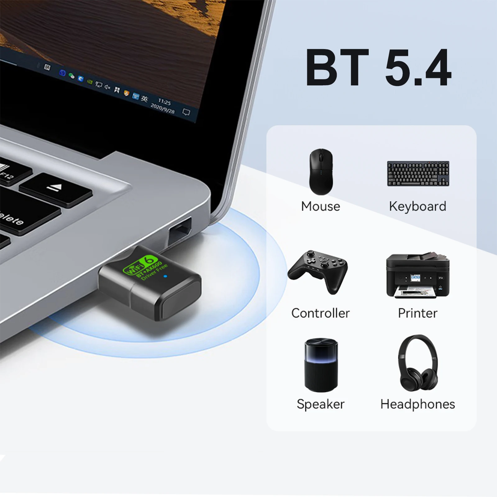 KEBIDUMEI WiFi 6 USB 어댑터 AX600 블루투스 5.4 5GHz 네트워크 카드 150M BT4.2 WiFi 동글 2.4G 무선 수신기 (윈도우 10/11용)