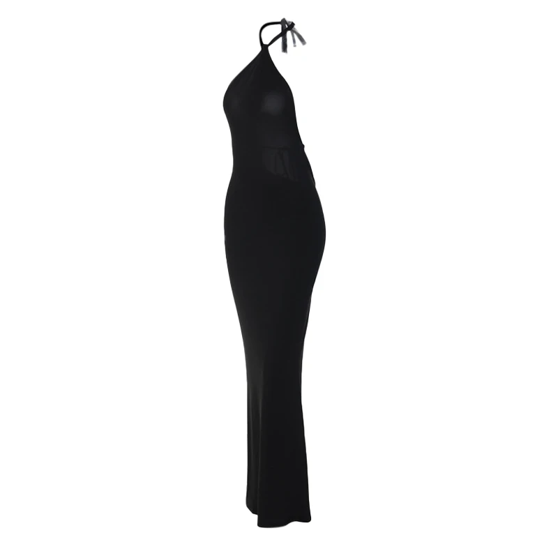 Vestido halter sexy para mujer, de verano, de color liso, sin mangas, con lazo, espalda descubierta, ajustado, estilo Y2K, para fiesta y club nocturno