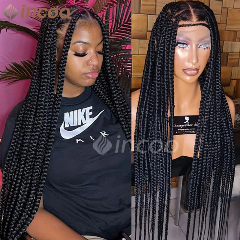 

36" Synthetic Jumbo Braided Wigs Large Knotless Full Lace Front Braids Wig For Black Women Knotless Box Braiding Wig