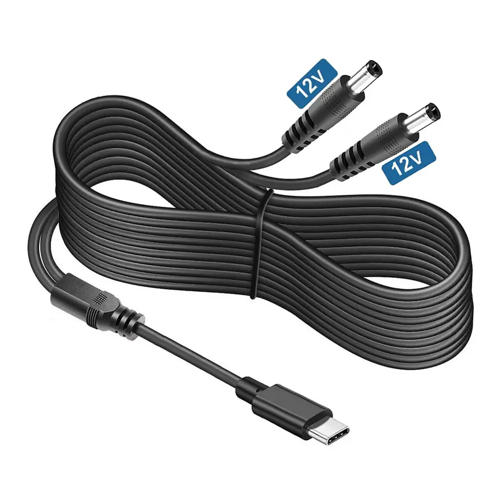 2 en 1 USB-C a 12V 5,5x2,5mm DC Jack Cable adaptador tipo C PD Cable de carga para monitores LCD Cine transmisión Radio TV cámara