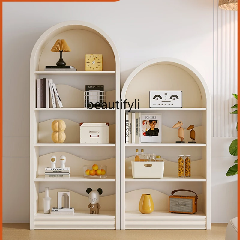 

Cream Style Bookcase Free Combination Storage Bookshelf Home Living Room Display Floor Vertical Locker furniture