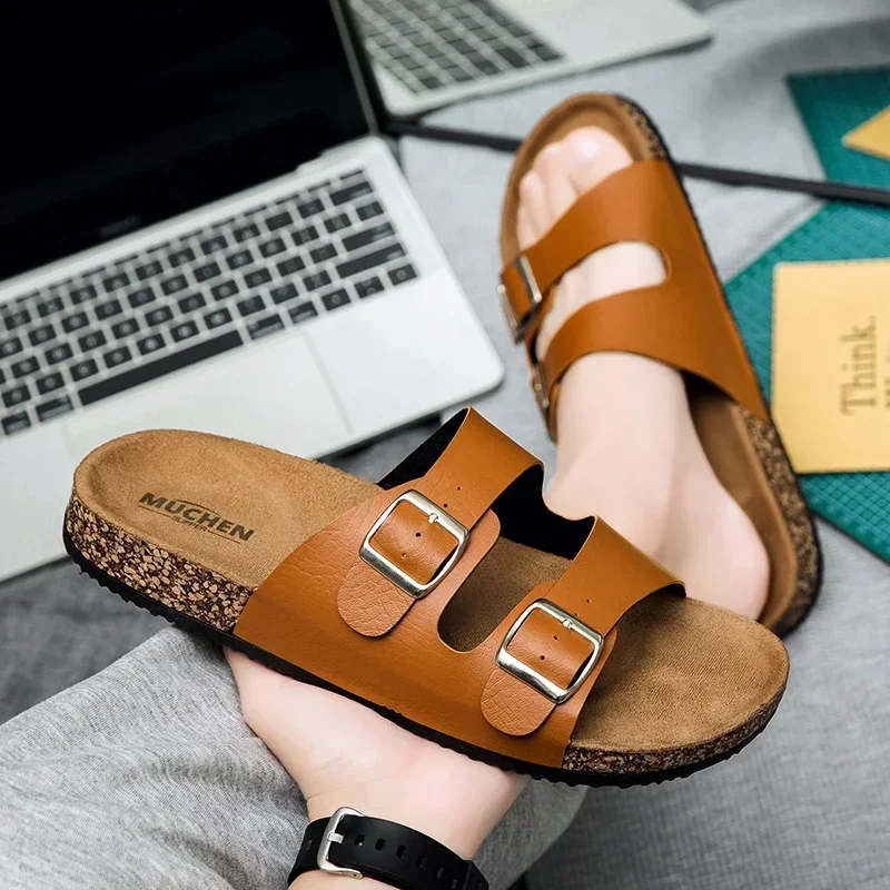 Mode Klassische Unisex Hausschuhe Für Männer Bequeme Sommer Kork Schuhe Für Männer Outdoor Sandalen Mikrofaser Plus Größe 36-46 – Detail 11