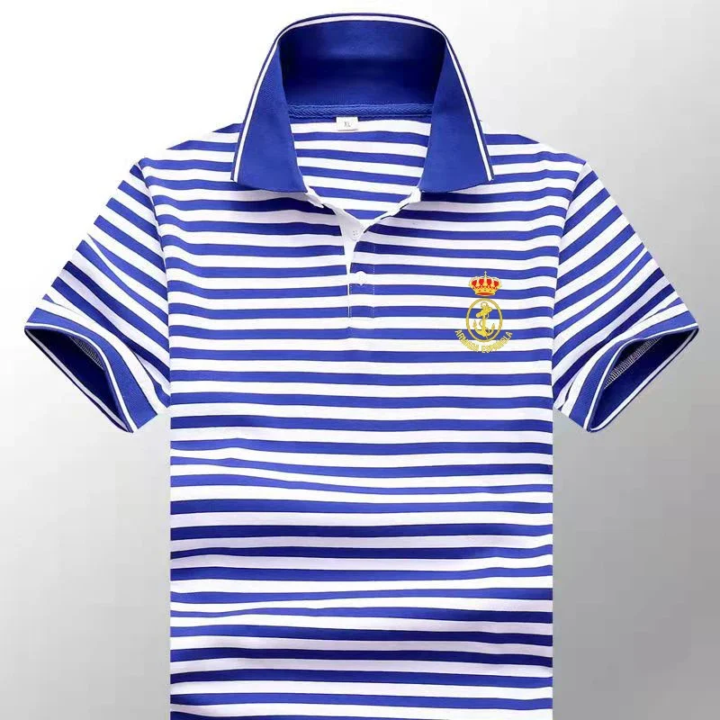 

Armada Española Spanish Navy Sailor Striped Polo Shirts Sailor Telnyashka Short Sleeve Mens Cotton Stripe T-Shirt Breton Top New