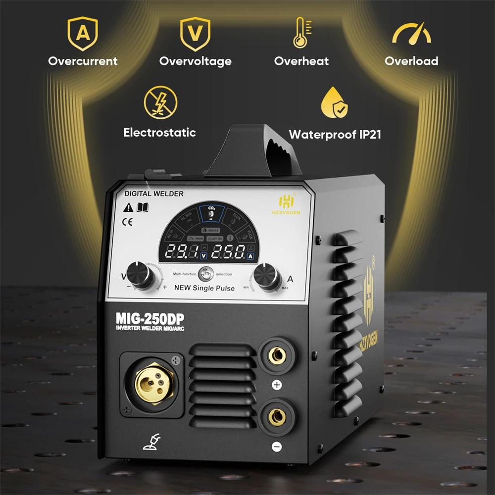 Digital Welder 250A 5 in 1 Aluminium Welding Machine ARC/Gas Gasless MIG/MAG/Lift TIG Pulse LED Screen Display welding machine