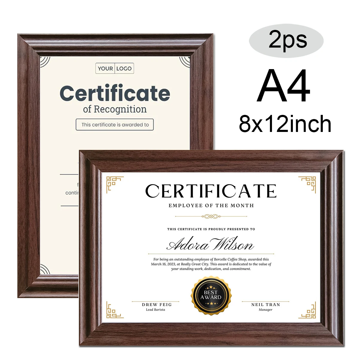 2PS A4 8x12'' Certificate Frame log Walnut Wooden Vintage Document Photo Frame For Honor Certificates modern Wall home Decor photo frame,wood canvas frame,wood photo frame,wood frame,wood picture frame