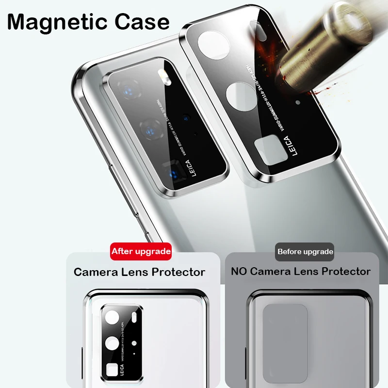 360 Full Metal Magnetic Case For Huawei P40Pro P50 Honor 80 70 60 50 80 SEBumper Adsorption Tempered Glass Honor 70 Phone Cover