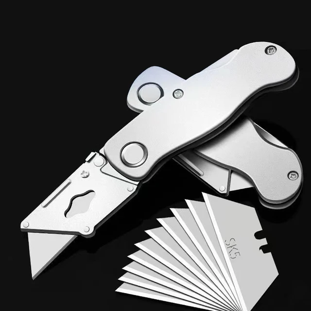 Metal Stainless Steel Folding Box Cutter Knife Self-Locking Design Sharp unboxing knife couteau pliant Art Supplies Stationery 1