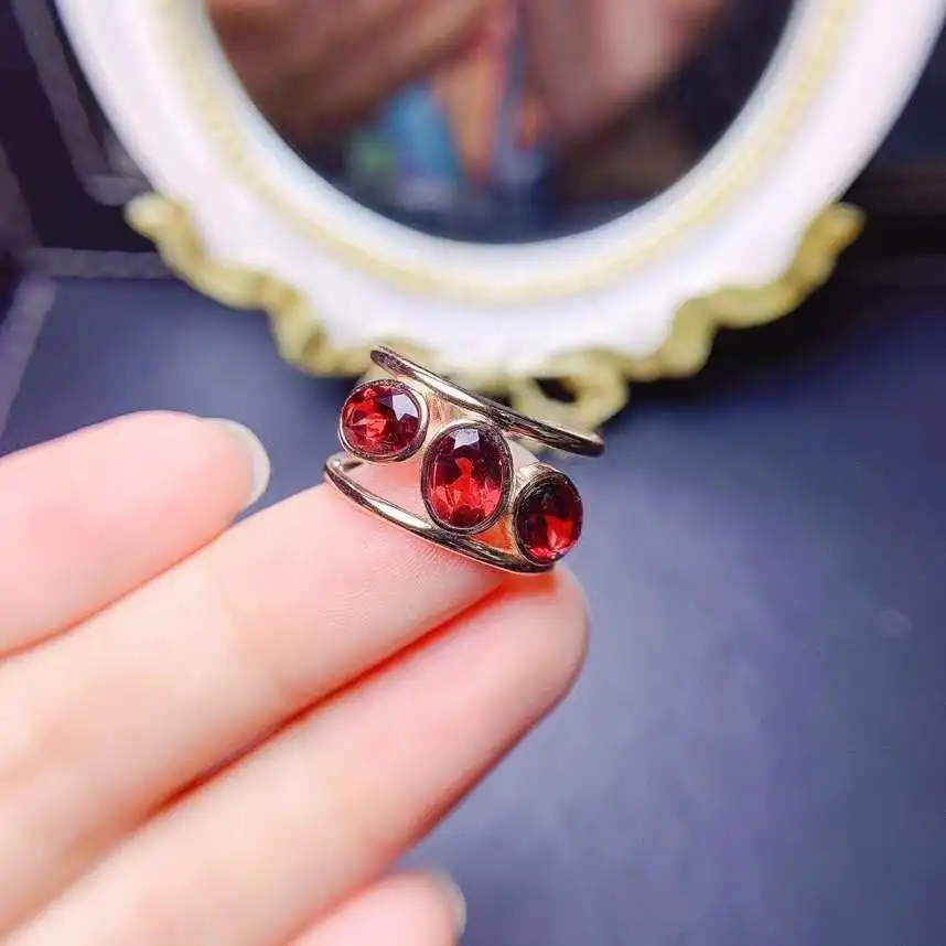 

Luxurious Retro wide circle Row Natural red garnet Ring S925 Silver Natural gemstone Ring girl Women wedding party gift Jewelry