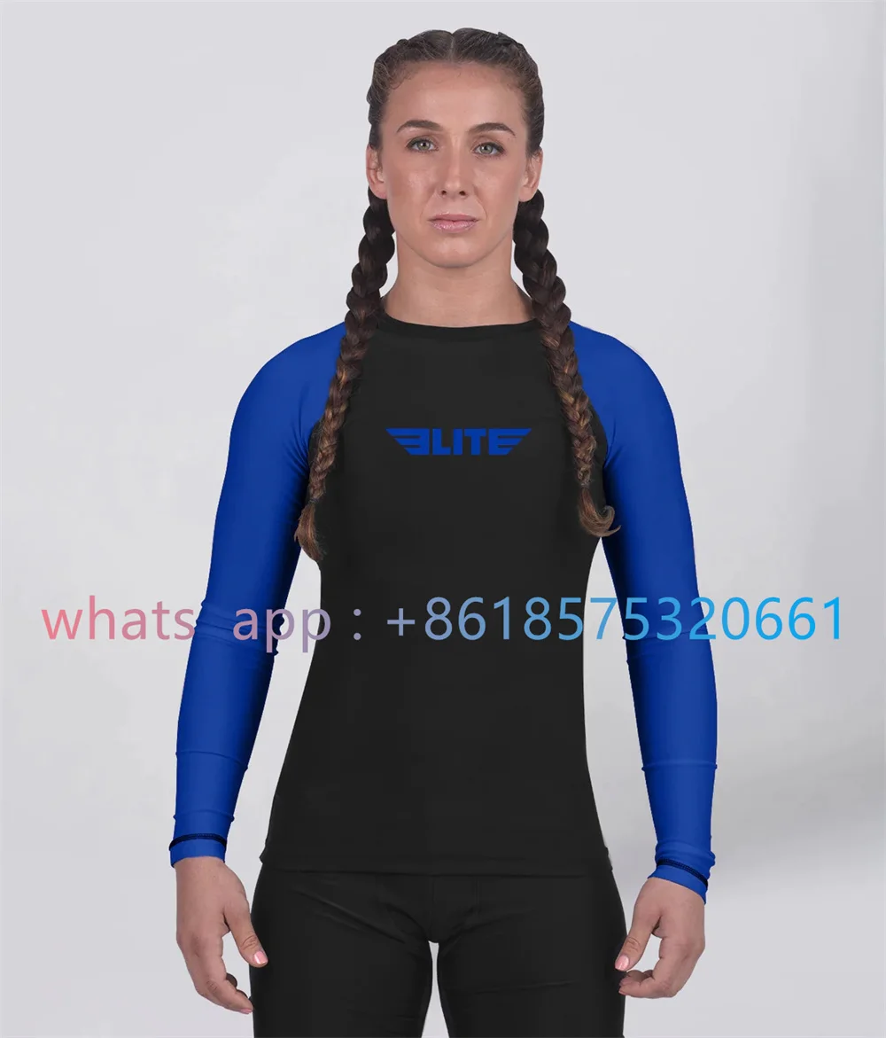 Women's Long Sleeve Jiu Jitsu BJJ Rash Guard Muay Thai T-shirt Kickboxing Shirts Breathable Boxe Fighting MMA Clothing Boxing