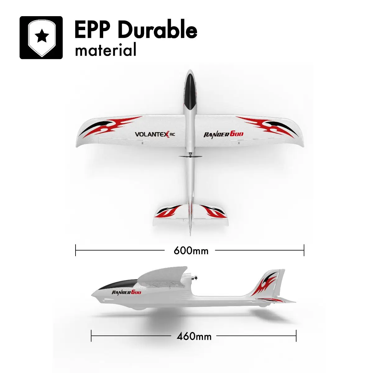 Vue rapprochée de l'avion RC lumineux 3 canaux montrant les lumières LED