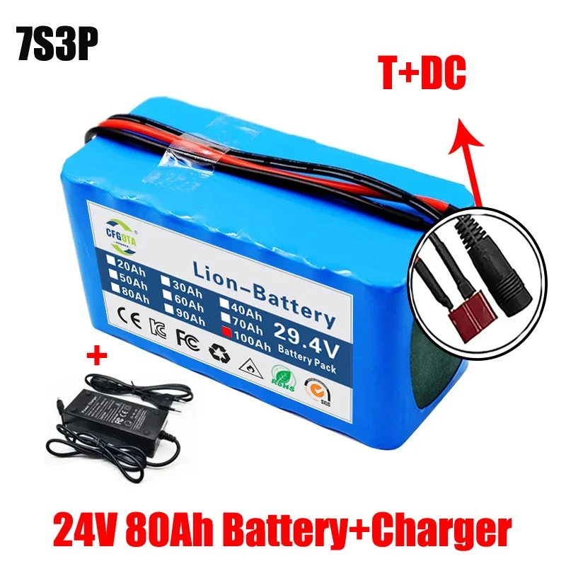 

7S3P 24v 80000mah 18650 Li-ion Battery Pack W/ 29.4v 2A Charger Lithium Battery for Electric Bicycle EBIKE Moped Spare Batterie