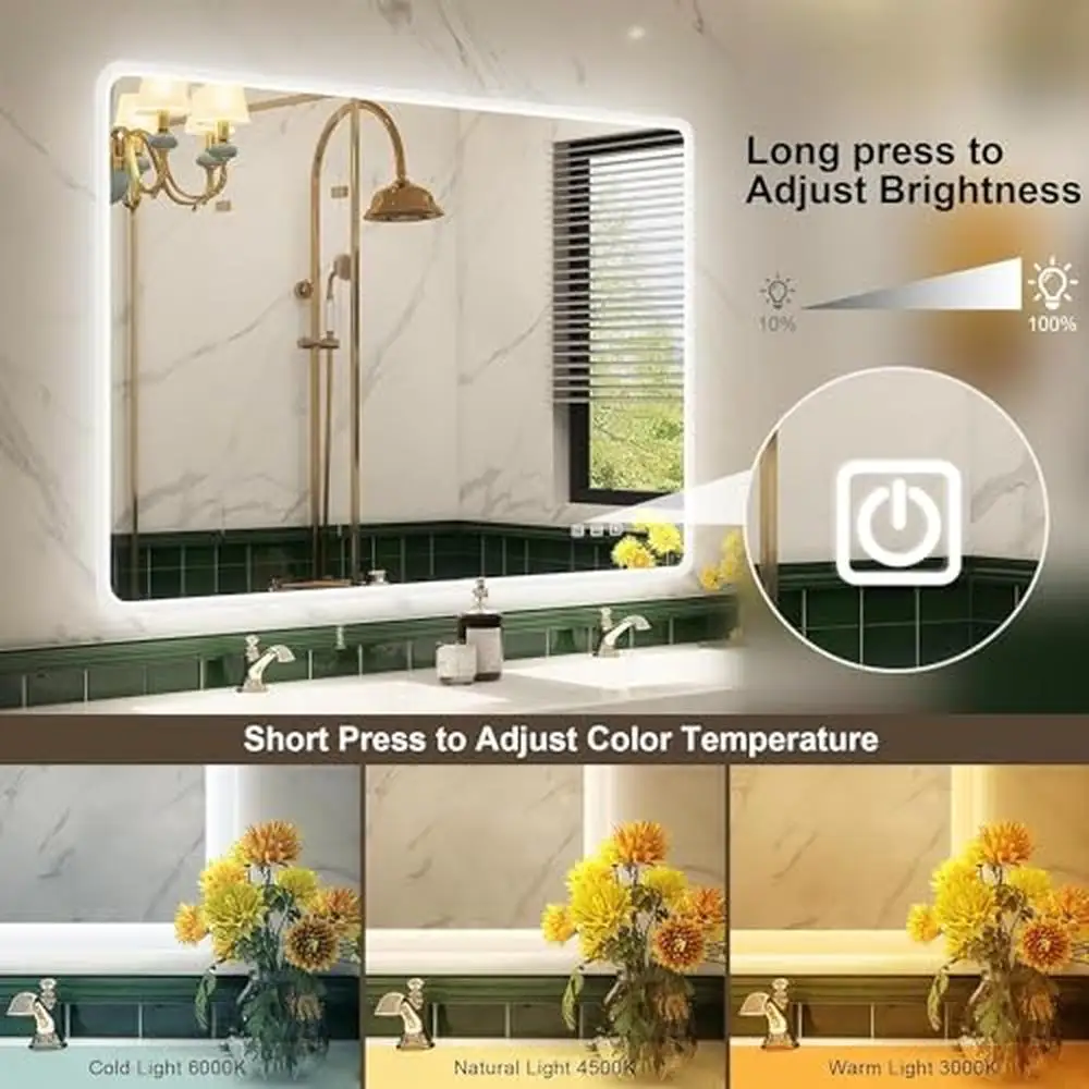 28x36in Rectangular LED Bathroom Mirror with Bluetooth Speaker Anti-Fog Wall Mounted