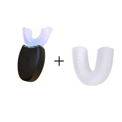 360° Intelligent Silicone Sonic Electric Toothbrush - Automatic USB Rechargeable & Waterproof (Black and 1 nozzles)