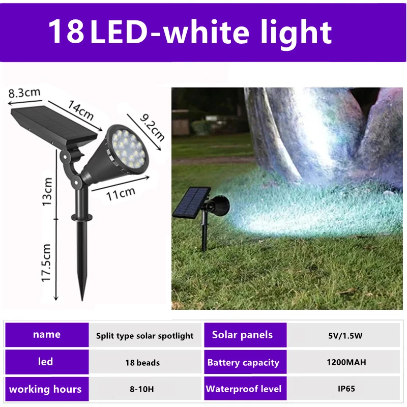 ตัวเลือกสินค้า หลอดไฟ LED 18 ดวง แสง RGB ปรับสีได้ ติดตั้งง่าย ใช้พลังงานแสงอาทิตย์