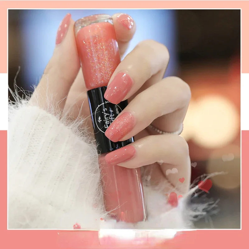 Two-color Double-headed Nail Polish No Bake Quick Dry Waterproof Lasting Non-peel Oily With 3D Sequins Nail Art Portable Compact 5