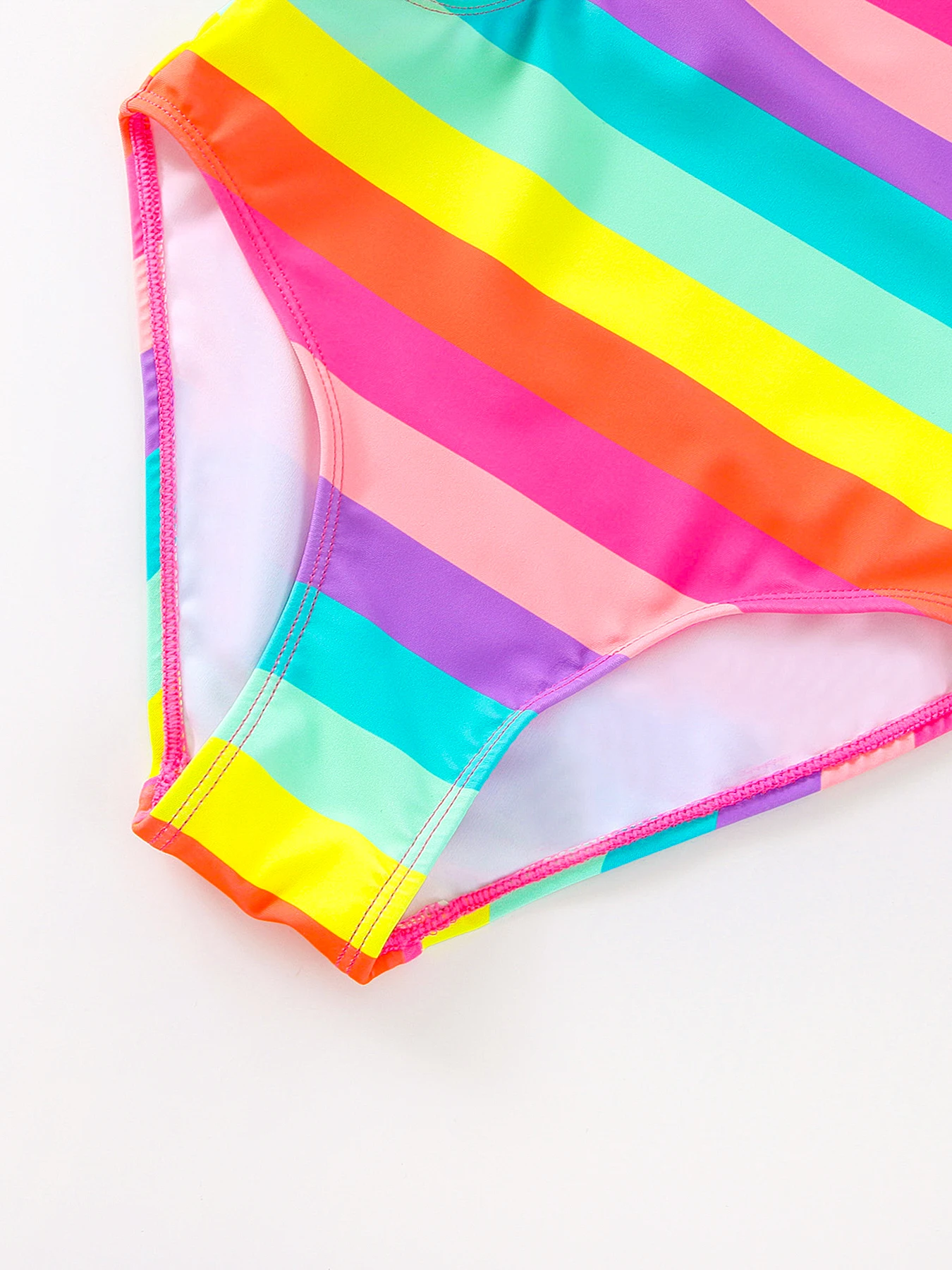 One Piece Swimsuit One-Shoudler Rainbow Stripes Girls One-Piece Swimsuit