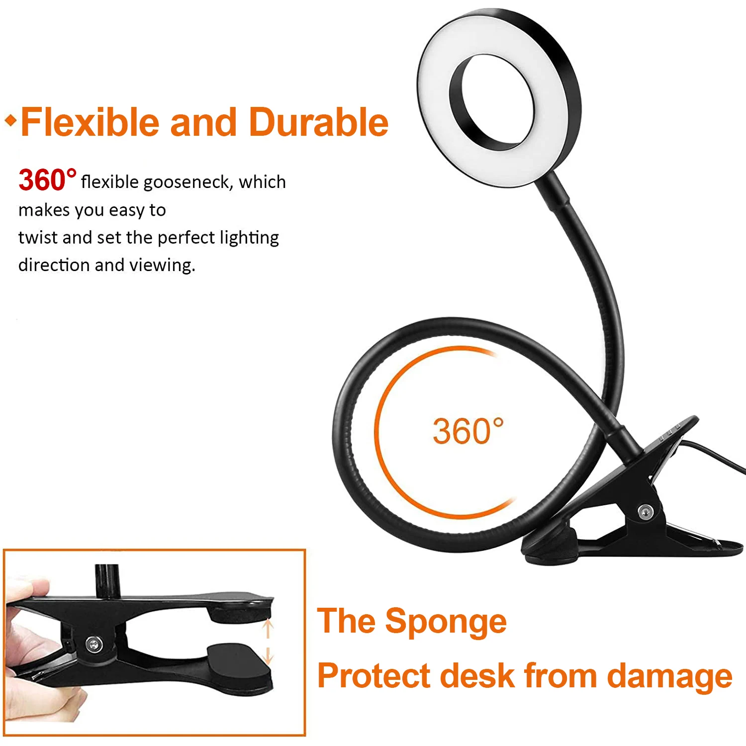 USB LED Reading Lights Flexible Gooseneck Dimmable Table Lamp Clip On Indoor Bedroom Eye Protection Desk Light Book Clamp Lamp 3