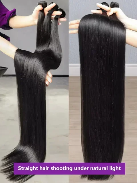 Extensions de cheveux humains brésiliens lisses en lots, 32 pouces, couleur naturelle, tressées, non traitées, cheveux vierges Remy, double trame 1