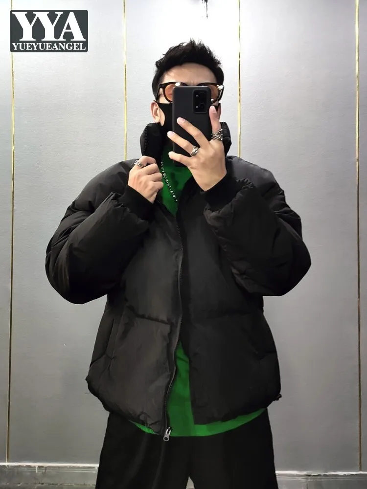 

Winter Men Stand Collar Thick White Parkas Loose Fit Streetwear Warm Coat Casual Harajuku Windproof Bomber Jacket Padded Coats