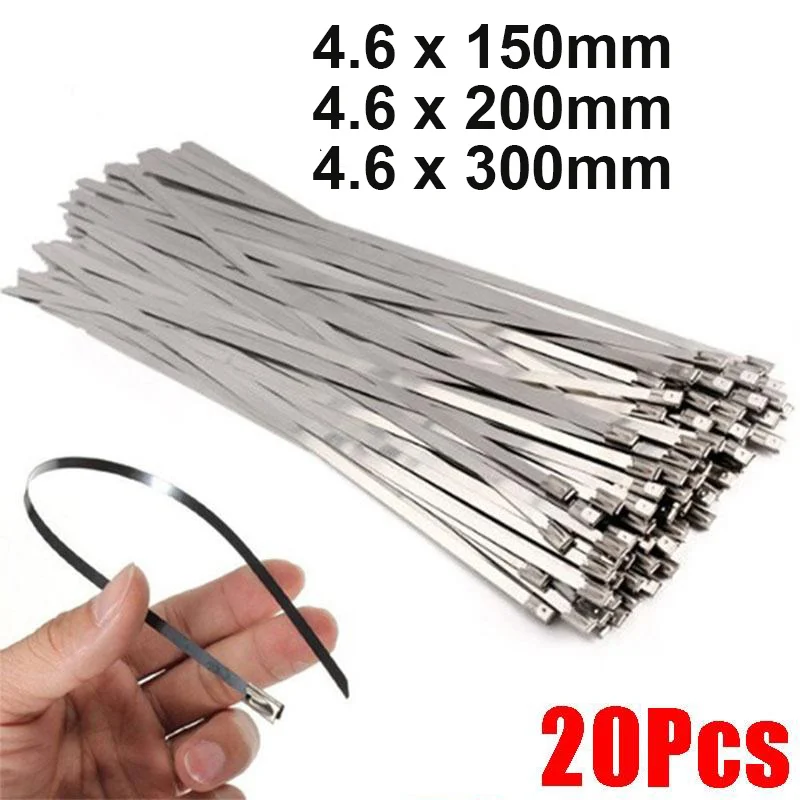 20 Pcs Stainless Steel Metal Cable Ties Zip Exhaust Wrap Coated Locking Zip-Exhaust Multifunctional | Обустройство дома