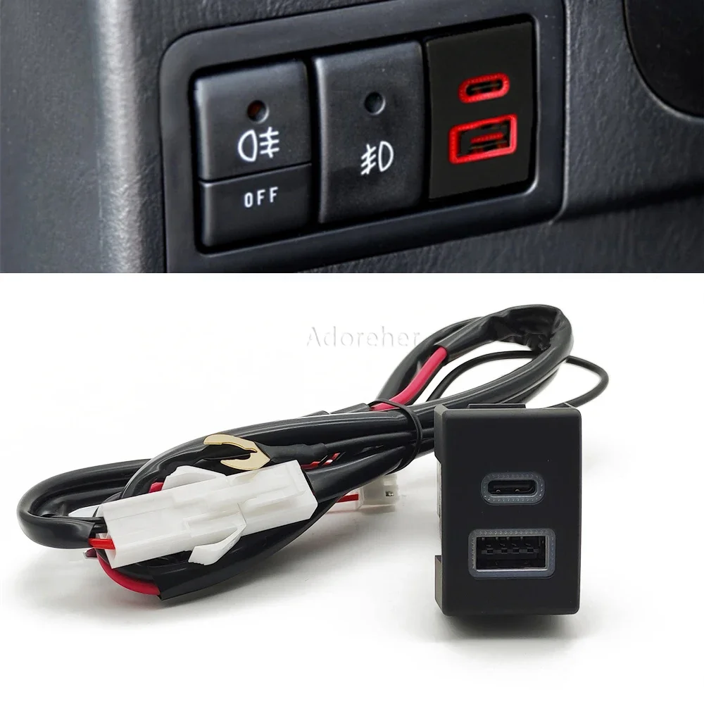 

Car Dual USB C PD Ports QC3.0 Right Hole Position 12V Cigarette Lighter Socket Quick Charger Use for Suzuki Jimny 07-15