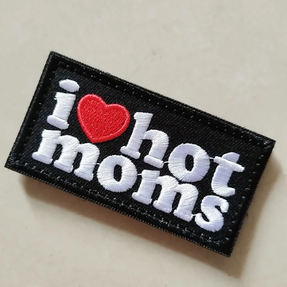 "I Love Hot Moms" Morale Patch - 3D Embroidered Hook & Loop Patch For Hats, Backpacks, Vests