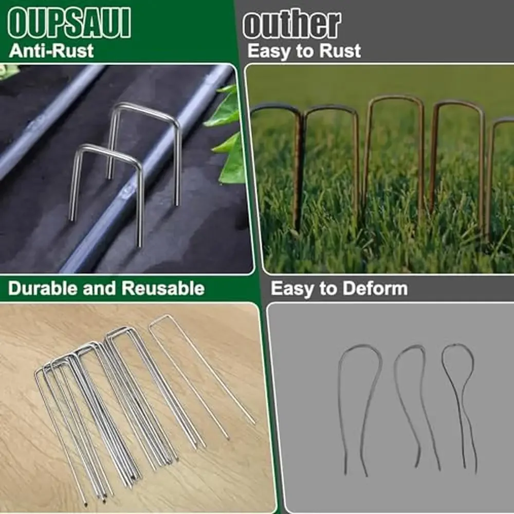 100 Pack 12" 11G Galvanized Landscape Stakes Garden Metal Pins Weed Barrier Fence Versatile Outdoor Tool Christmas Decoration &