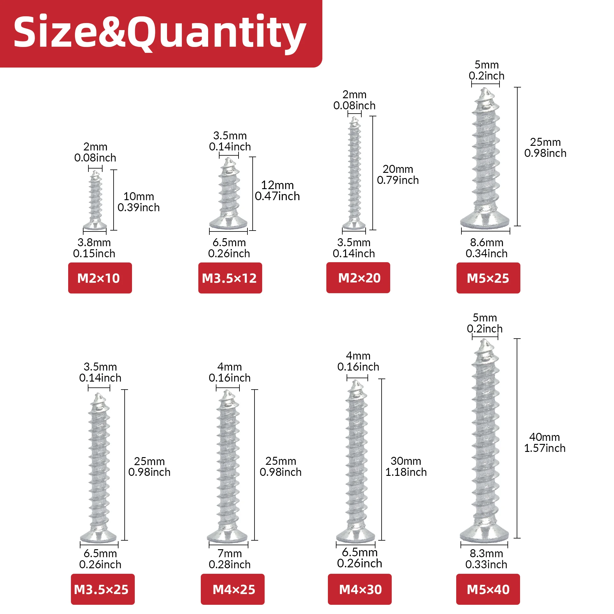 30/50pcs Flat Head Wood Screws Phillips Tips Screw set M3.5 M4 M5 Cross Drive Flat Head Self Drilling Wood Screws DIY Self Lock