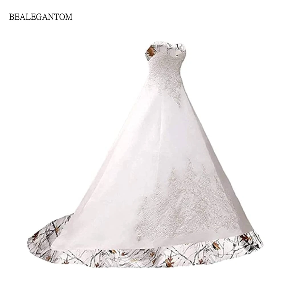 

Embroider Camouflage Wedding Dresses 2022 Beaded Applique Satin A Line Lace Up Long Camo Bridal Gowns Vestido De Noiva