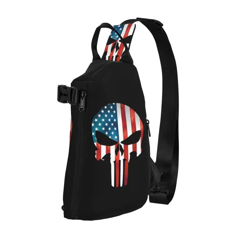 

Cool American Flag Skeleton Punishers Skull Sling Bag for Cycling Camping Men's Chest Crossbody Backpack Shoulder Daypack