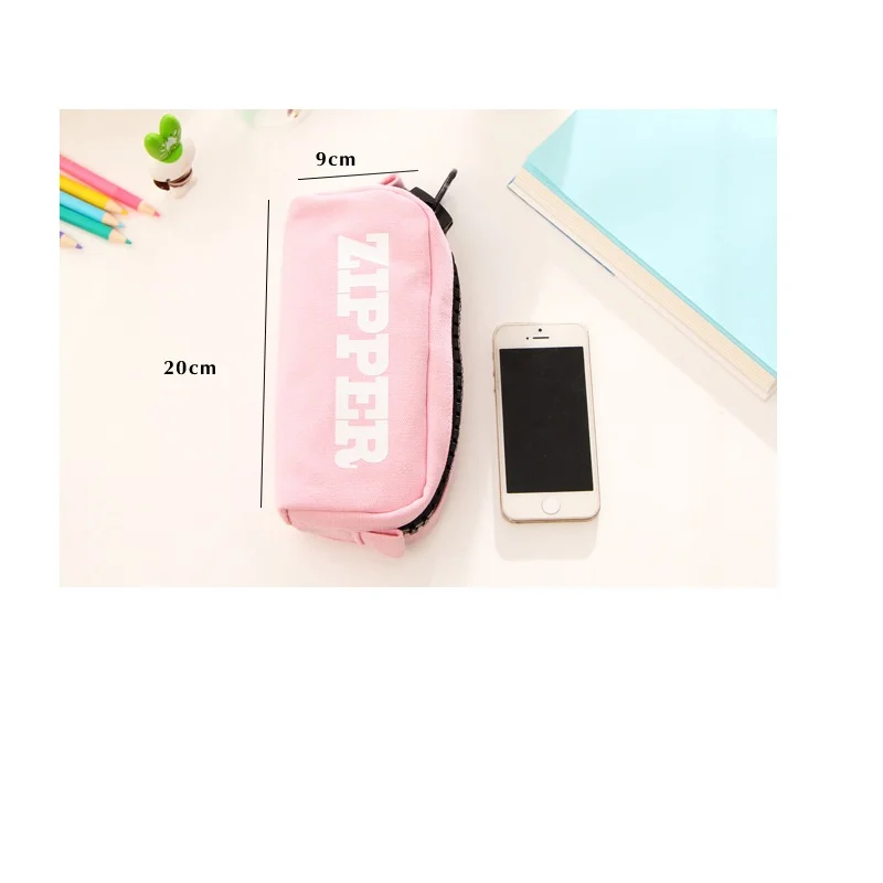 Big Zipper Pencil Bag Canvas Zip School Pen Pencil Case Stationery