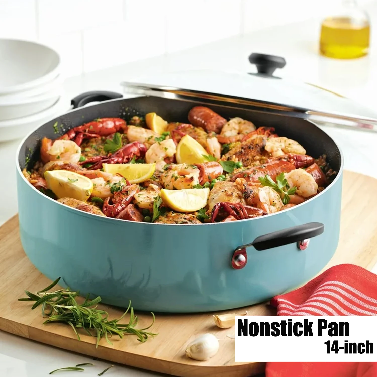 

Easy Clean Nonstick Family Pan, Cookware with Lid, 14 Inch