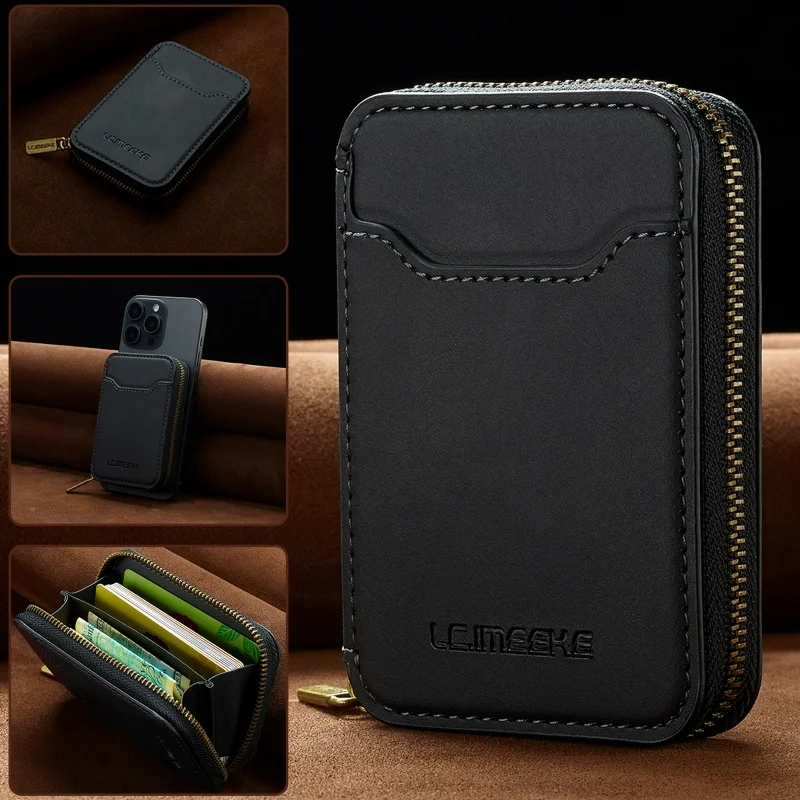 Premium RFID Shielded Magnetic Zipper Wallet in Synthetic Leather – Elegant Phone & Card Holder, Compact Design, Perfect Gift