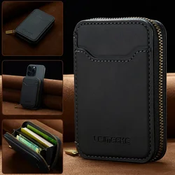 Premium RFID Shielded Magnetic Zipper Wallet in Synthetic Leather - Elegant Phone & Card Holder, Compact Design, Perfect Gift (Black)
