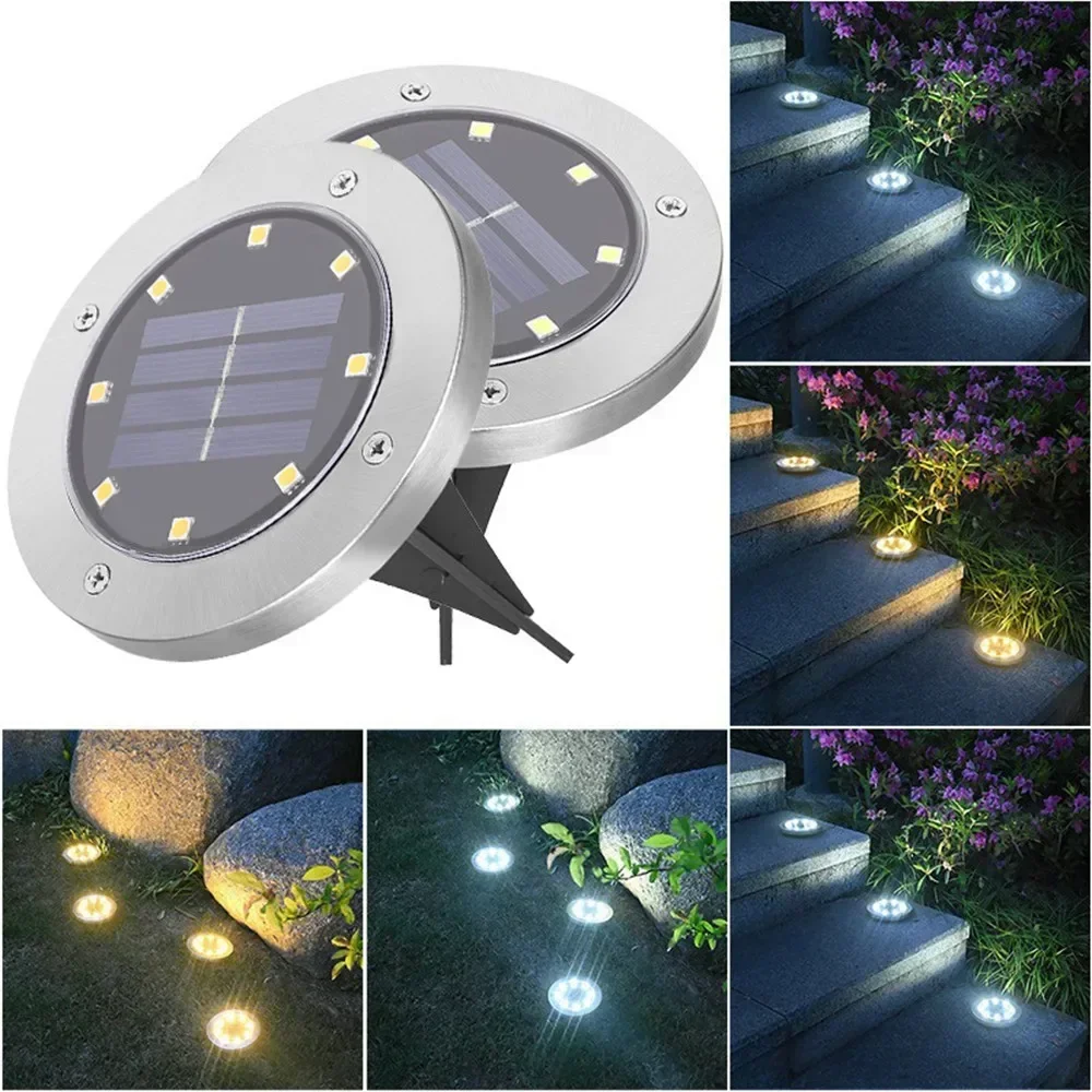 4/1Pack 8LED Solar Power Disk Light Outdoor Garden Solar Underground Light Deck Spotlight Buried Led Lamp Garden Decor solar lights,solar led lights,solar ground lights,garden lighting