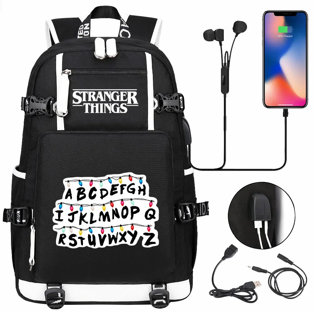 New Stranger USB Boy Girl Book School Bags Large Capacity Teenagers Student Schoolbags Women Men Travel Backpack |