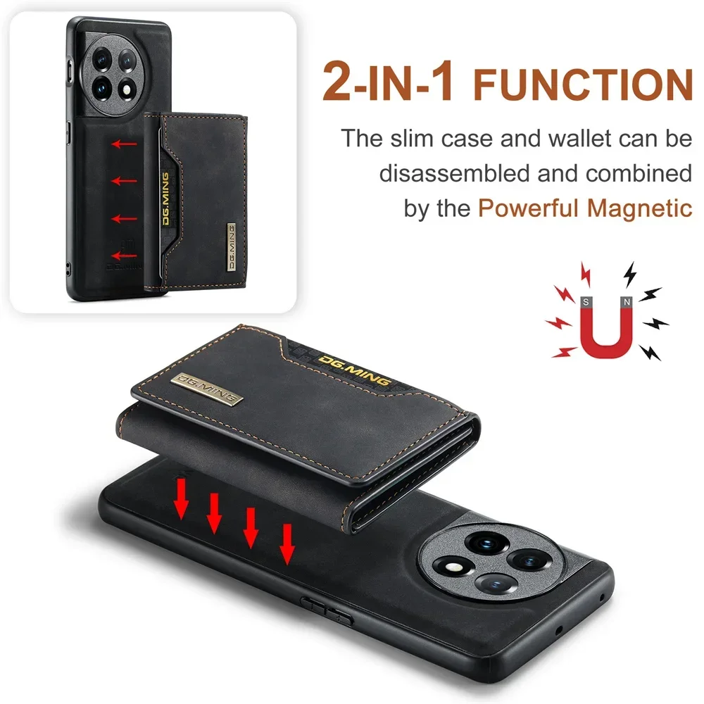 DG.Ming Retro Leather Magnetic Wallet Case with Detachable Trifold Holder
