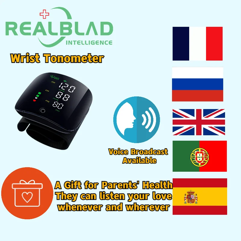 New LED Rechargeable Wrist Blood Pressure Monitor English / Russian /  Portuguese / Spanish Voice Broadcast Tonometer BP Monitor - AliExpress