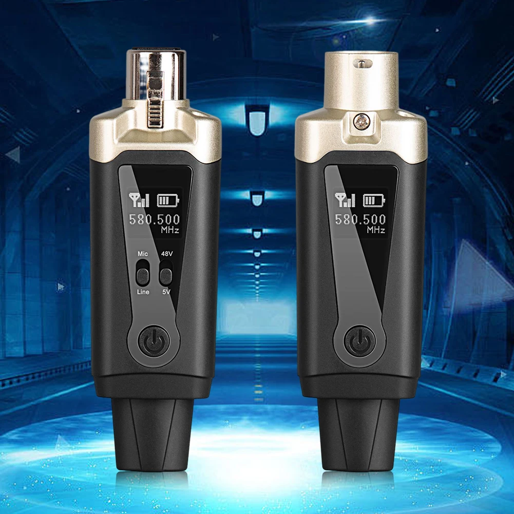UHF Wireless Transmitter Receiver Kit 1000mAh Mic Converter Adapter Type-C Rechargeable HD Display Screen for Musical Instrument