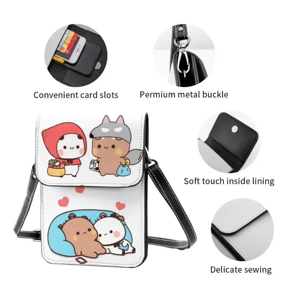 Cute Leather Cell Phone Purse Accessories Unisex Panda Bear Mini Shoulder Bag Card Holder