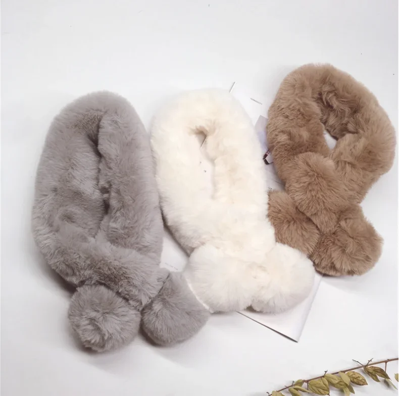 Winter cute Children Scarf Boy Girls Scarves Baby Imitation Rabbit Fur Collar Scarf With pompom Neck Warmers Women Present