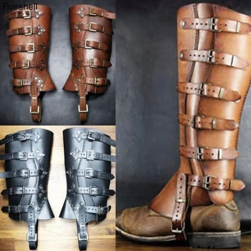 

Medieval halloween Warrior Knight Leather Leg Armor Greaves Boots Shoes Cover For Men Women Larp Renaissance Cosplay Costume