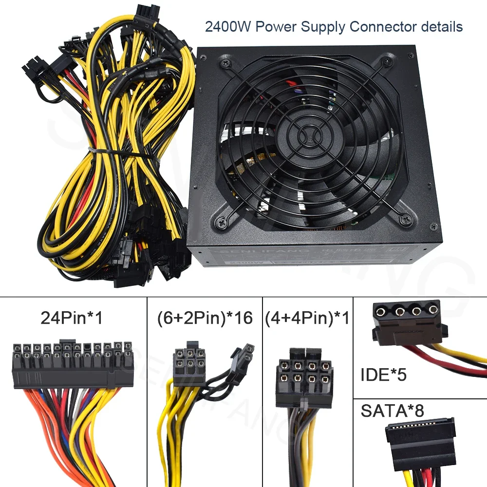 2000W 2400W Bitcoin mining PSU PC Power Supply Computer Mining Rig 8 GPU  ATX ETC RVN