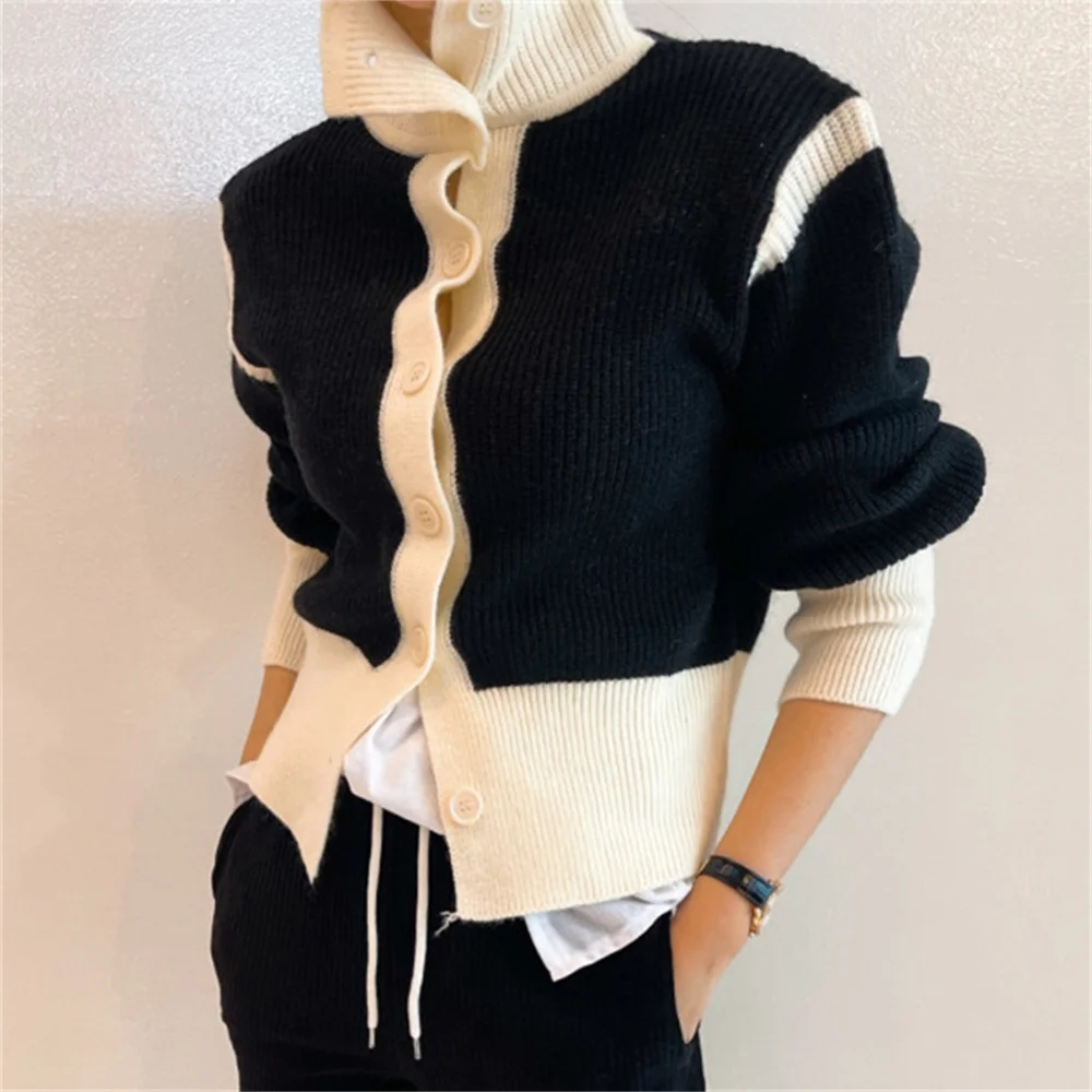 

PLAMTEE Office Lady Knitwear Coats Women New Slim-Fit Elegant Turtleneck Warm 2022 Casual OL Autumn Cardigans Loose Sweaters