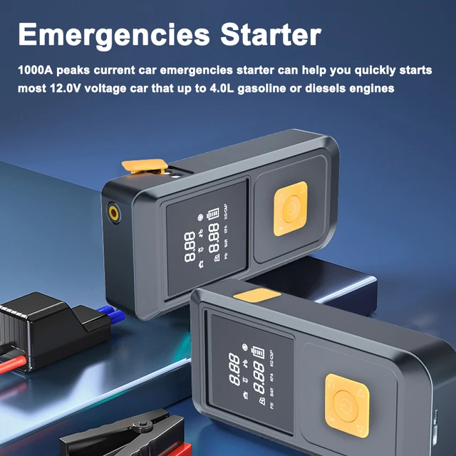 Jump Starter with Air Compressor Automobile Battery Booster Power Pack with LED Light Power Bank Function Digital Tire Inflator 4