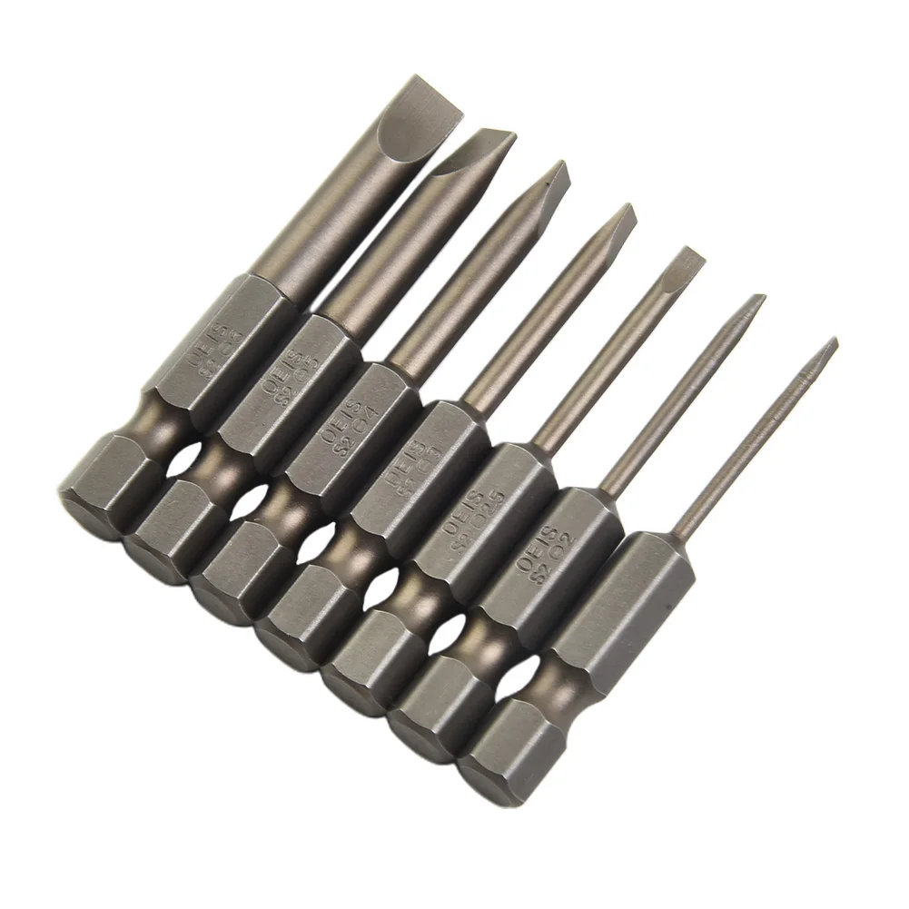 

7pcs/set 50mm Durable Flat Head Slotted Tip Screwdrivers Bits For Repairing Fixing Alloy Magnetic Screwdrivers Bits Hand Tools