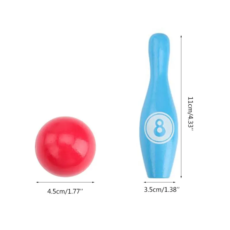 12 Pieces Wooden Color Bowling Set 10 Pins 2 Ball Bowling Game Outdoor Sport Toy