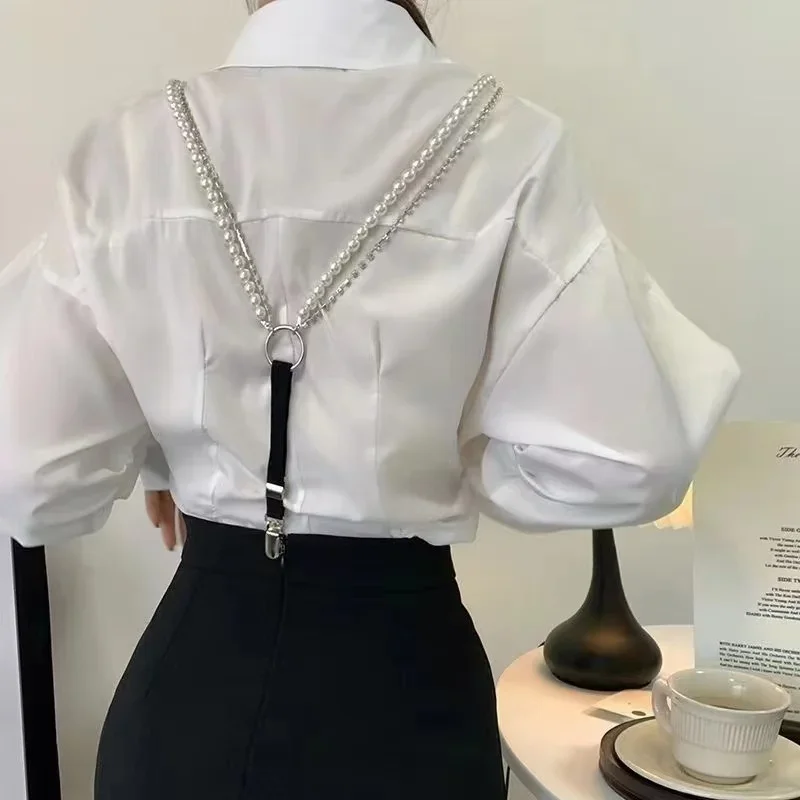 

Pearl Skinny Rhinestone Entrainment Strap Suspenders Elastic For Women Outer Decoration Wear Chain Chain Female Slim
