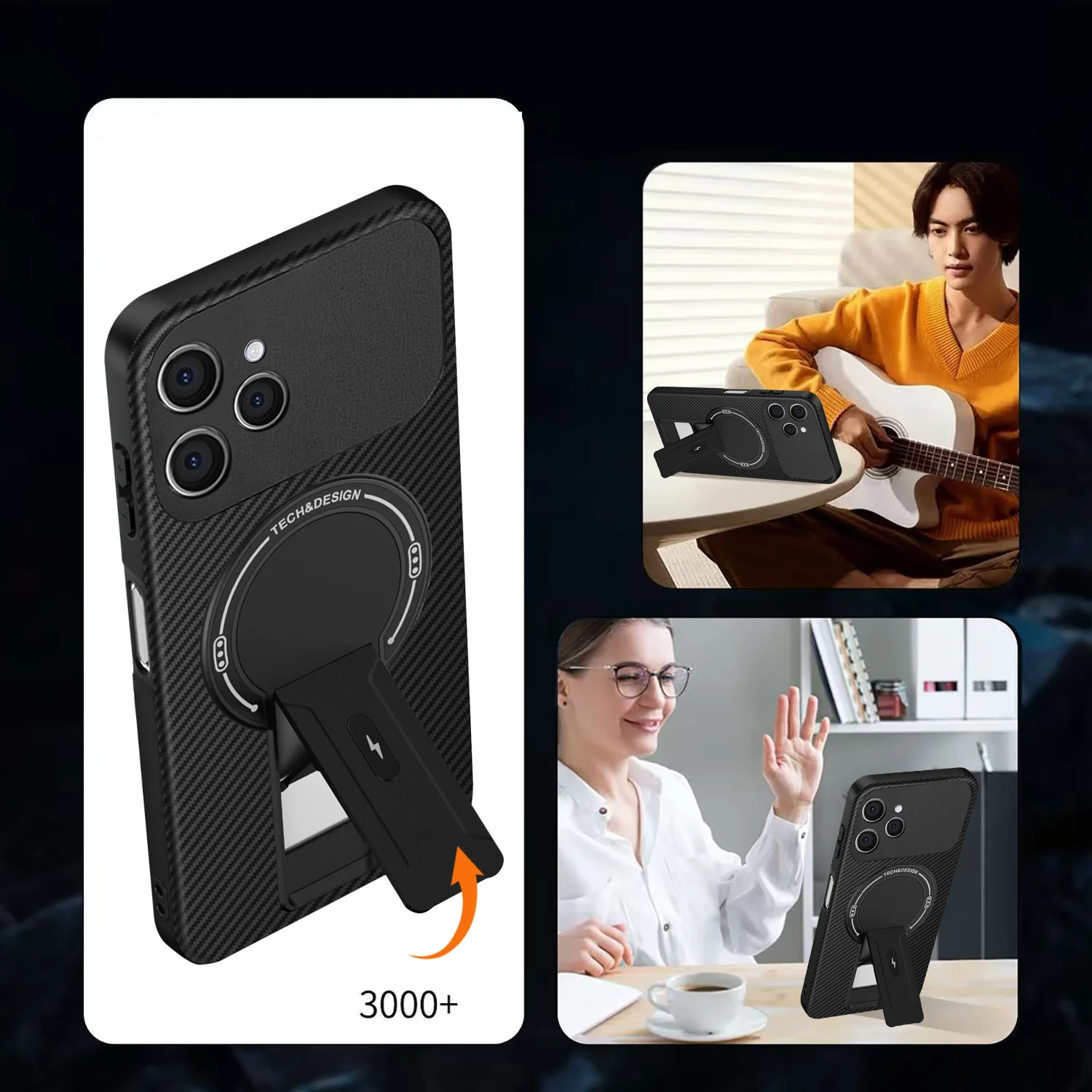 Tecno Spark 40 Shockproof Kevlar Magnetic Stand Case with Frosted Finish