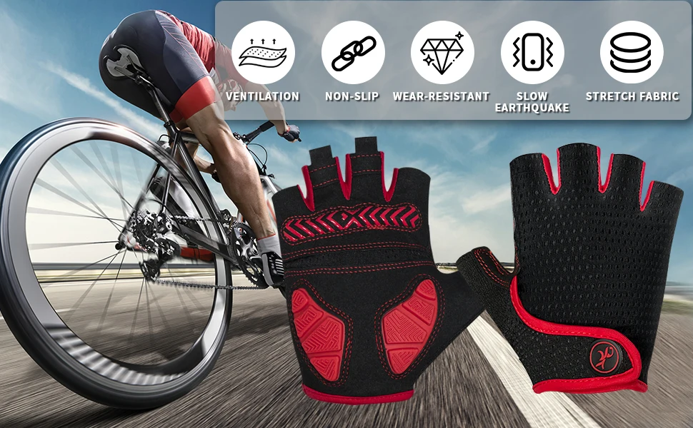 MOREOK Sommer-Sport-Fahrradhandschuhe, 5 mm Gel-Pads, halbe Finger, MTB-Fahrradhandschuhe, stoßfeste, rutschfeste Fahrradhandschuhe für Männer und Frauen – Detail 8